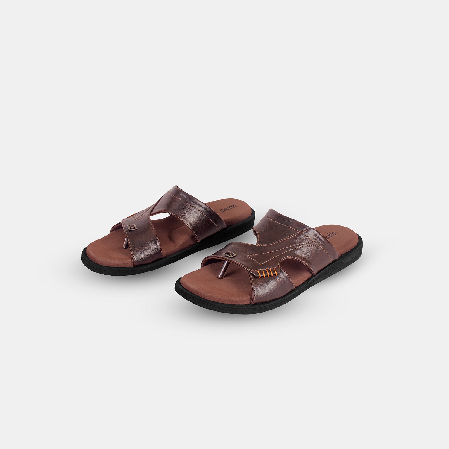 Men’s Leather Chappals with Toe Ring – Design VS-8330 | Premium Comfort PU Sole (Brown)